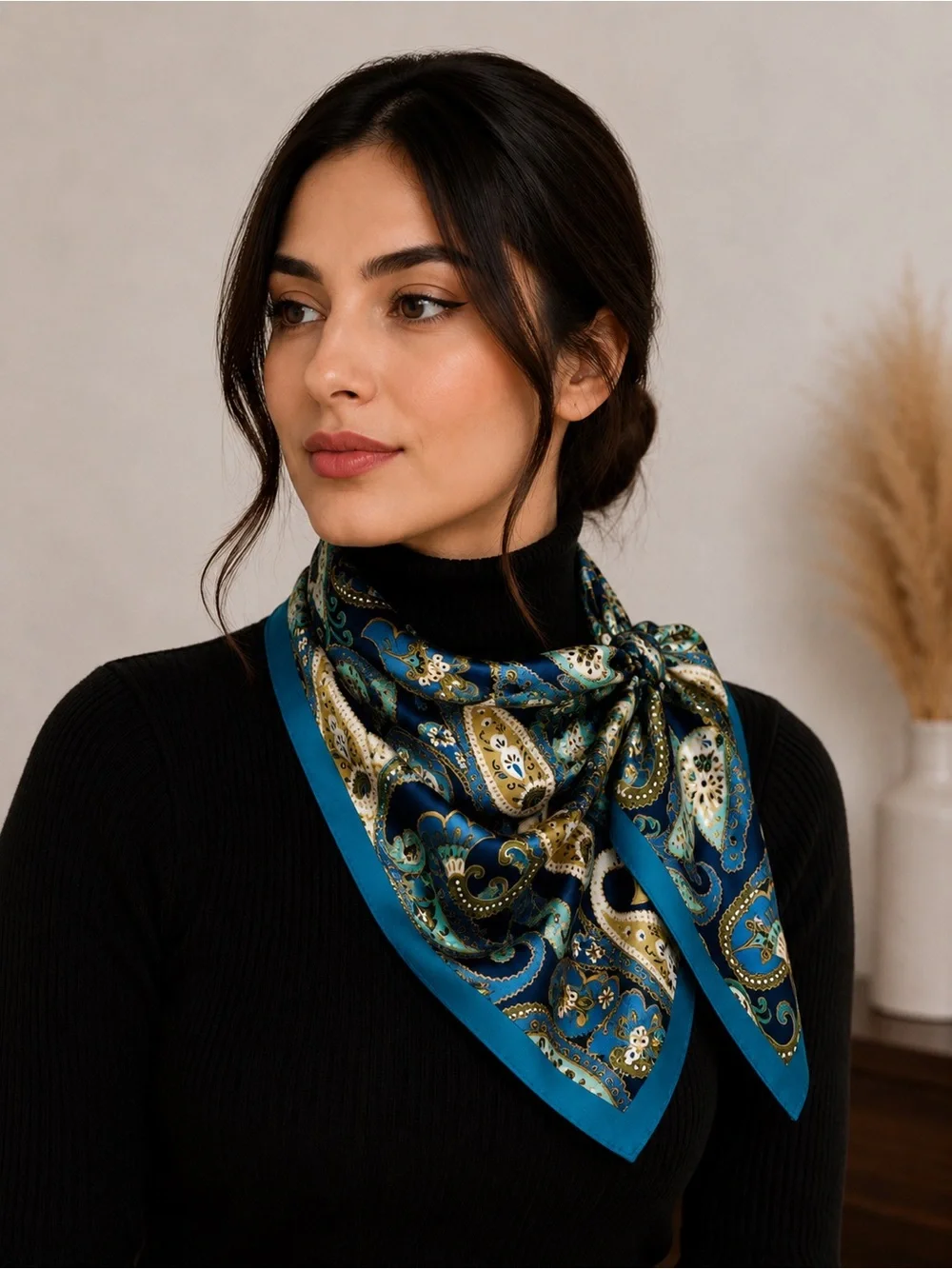 Adrienne Landau Teal & Navy Paisley Silk-Feel Square Scarf